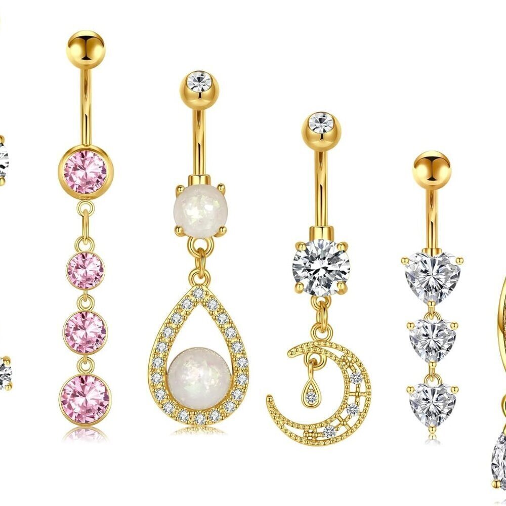 Belly Button Rings 14G Surgical Steel with CZ Opal Navel Piercing Jewelry